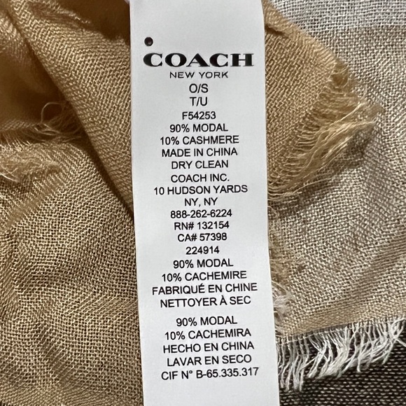 Coach Cashmere/Modal Challis Beige Black Scarf - Picture 4 of 7